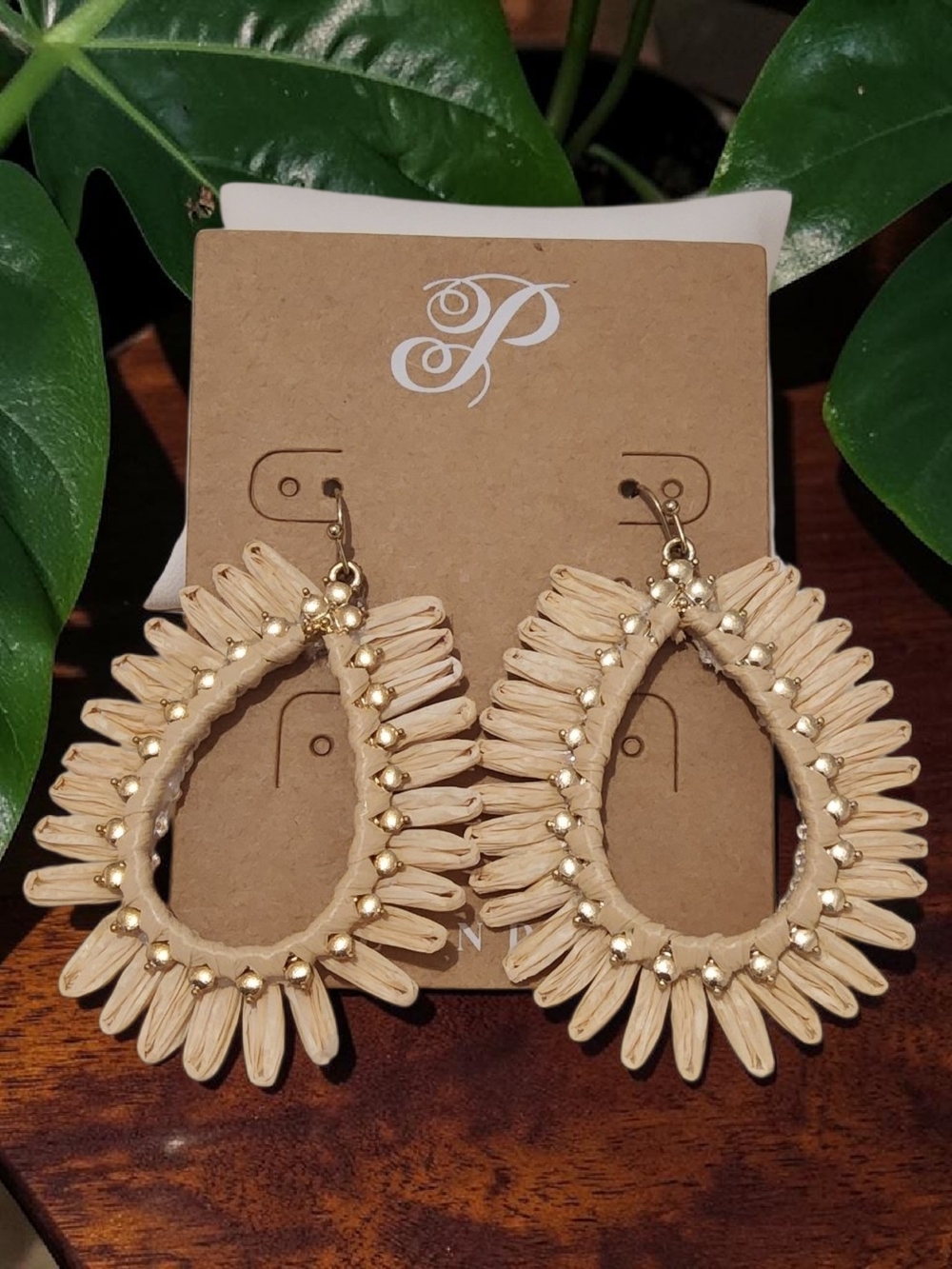 10/ $10 Boho Teardrop Raffia Earrings in Natural